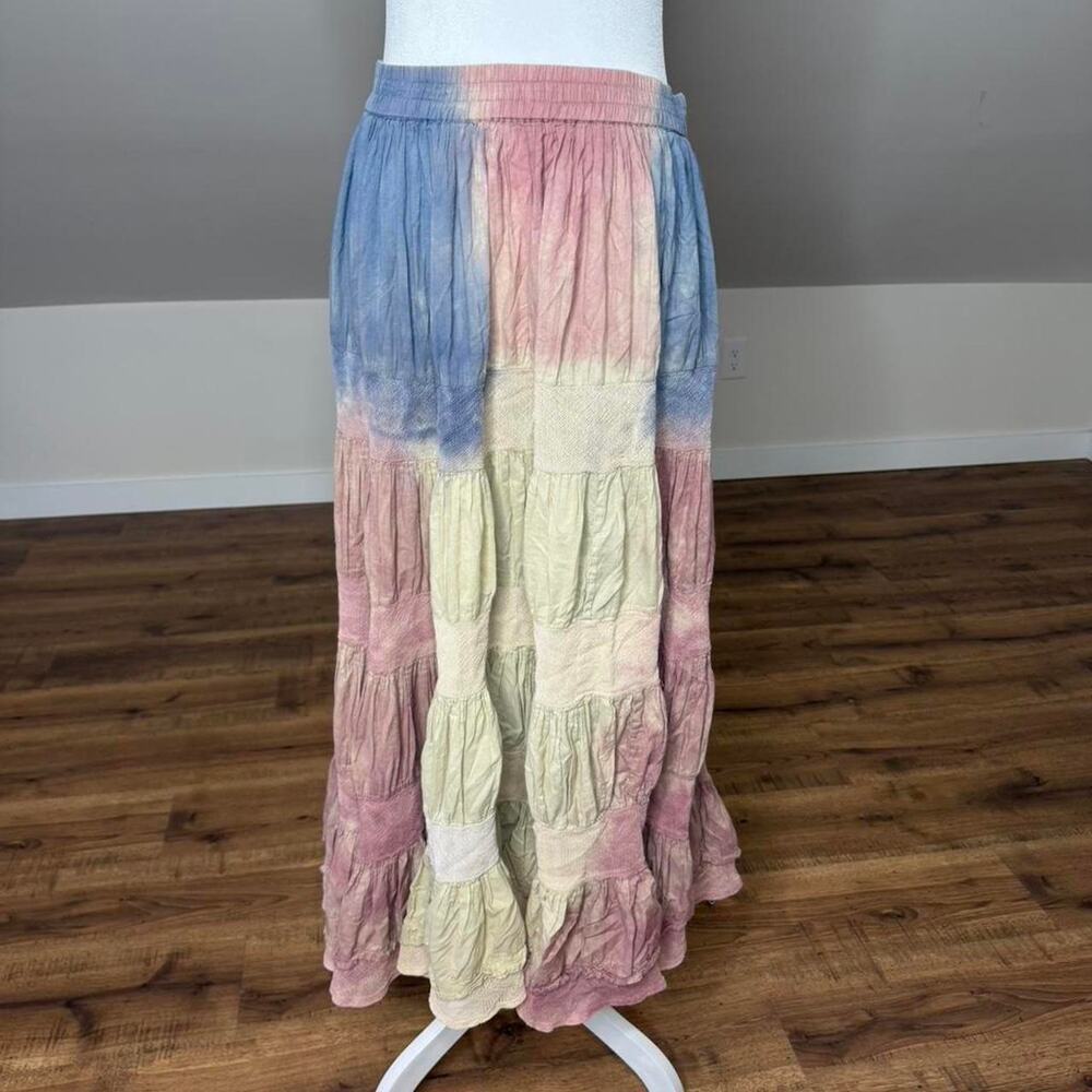 Styleworks Tiered Tie Dye Maxi Skirt Boho Prairie Festival Skirt Size L - Picture 2 of 7